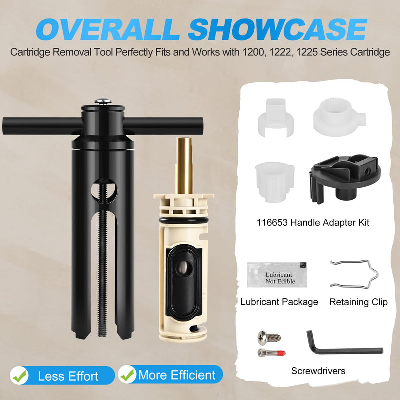 2026 New 104421U Removal Tool, 1222 Replacement Cartridge,116653 Shower Handle Adapter Kit, Tub and Shower Faucet Cartridge Remover For Moen Posi Temp Shower Repair 1222 Cartridge & New Puller+116653 Adapter