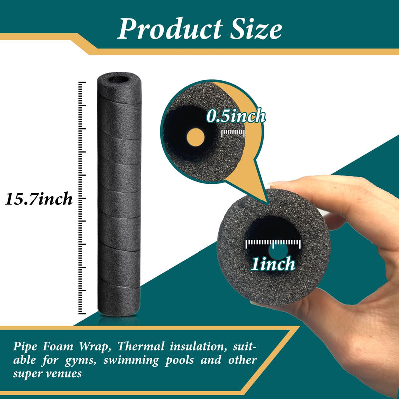8 Pcs Pipe Foam Wrap 15.7 Inches Black Foam Pipe Protection Wrap Multi-Purpose Soft Foam Tubing for Outdoor Indoor Swimming Pool Handle Water Pipe Round Core