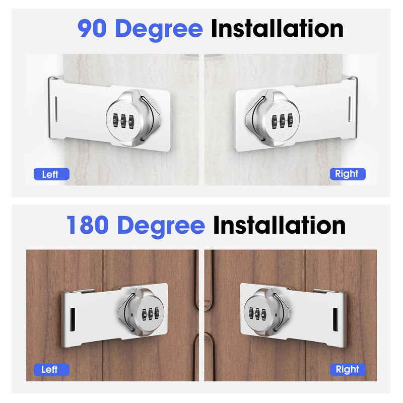 Mechanical Password Rotary Hasp Locks, Cabinet Locks with Combination, Door Security Latch for Small Barn Doors, Cabinets, Gate, Bathroom, Outdoor, Closet, Fence (2 Packs Silver) 2 Packs Silver