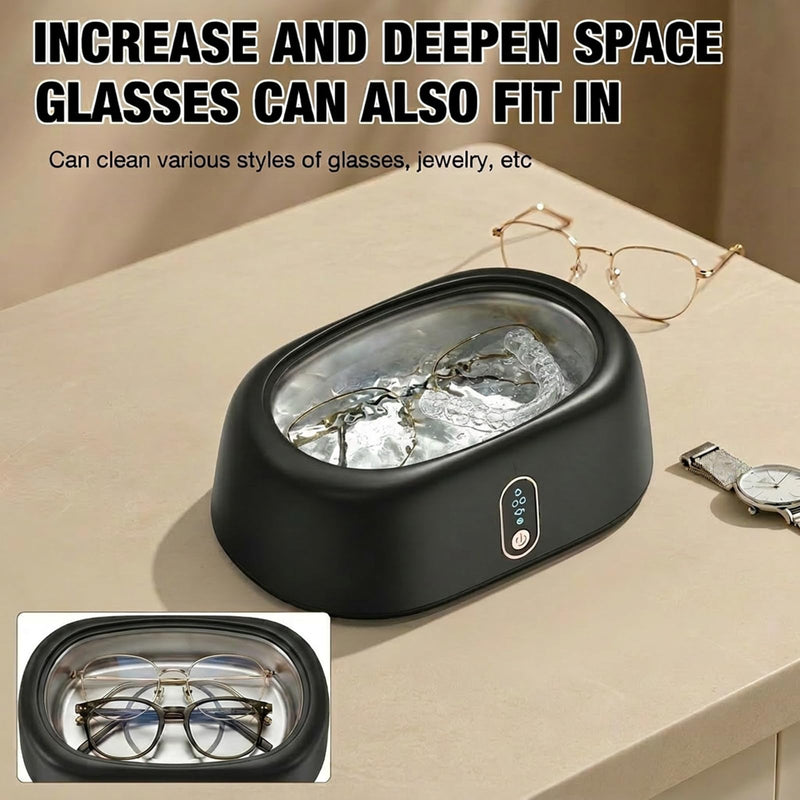 Ultrasonic Jewelry & Retainer Cleaner - 45KHz Sonic Cleaner for Eyeglasses, Rings, Watches, Invisalign, Night Guards - 500ML (17oz) SUS 304 Tank, 4 Timer Modes - Black