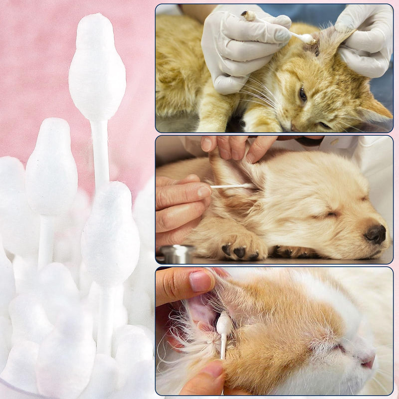 110 Pcs Pet Dry Cotton Swabs Clean Ear Double-Headed Gourd-Shaped Dried Cotton Buds with Storage Box Gentle Grooming for Dogs Cats