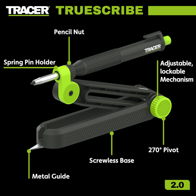 Tracer TrueScribe with Deep Hole Pencil & Holster with Pencil Sharpener | Professional Woodworking Scribe Tool Set - Precision Scribing Tool for Carpenters & Craftsmen