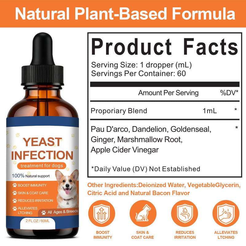 Yeast Infection Drops for Dogs, Yeast Infection Treatment for Dogs - Dog Ear, Paw & Skin Itch Relief, Improves Coat & Skin, Inflammation Relief - 2 fl oz (60ml) (1)