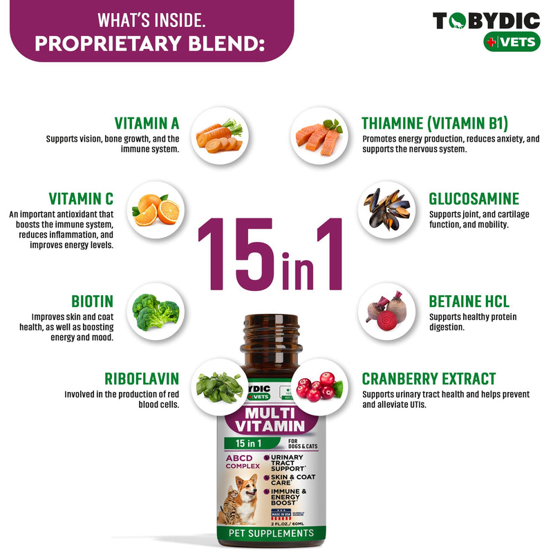 Cat & Dog Multivitamin -15 in 1 Pet Supplements with Cranberry & Glucosamine - Natural Medicine & Support for UTI, Urinary Tract, Bladder, Kidney, Skin Coat, Joints Treatment Made in USA - PawsPlanet Australia
