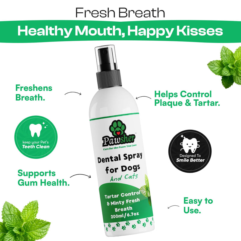 Dog Breath Freshener Spray, Pet Oral Care Spray for Dogs & Cats with Chamomile & Mint, Helps Support Gums, Natural Ingredients Based Dog Bad Breath Solution, 6.7 oz