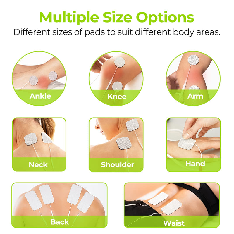 AUVON TENS Unit Replacement Pads Combination Set, 20 Packs Multiple Sizes Electrodes for TENS Unit, Reusable and Latex Free Pigtail TENS Pads for Multiple Pain Relief, 2mm Connector A White