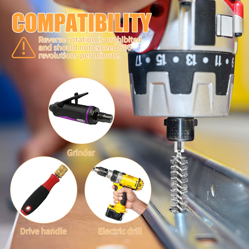 6Pieces Wire Brush Drill Bore Cleaning Brush Set,with 1/4 Inch Hex Shank Stainless Steel Wire Twisted Brush for Drill Impact Driver 6