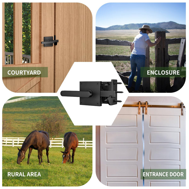 Double Side Gate Latch, Heavy Duty Left Swinging Door Latch Gate Hardware for Outdoor Fence, Wooden Gates, Pool Gate, Garden