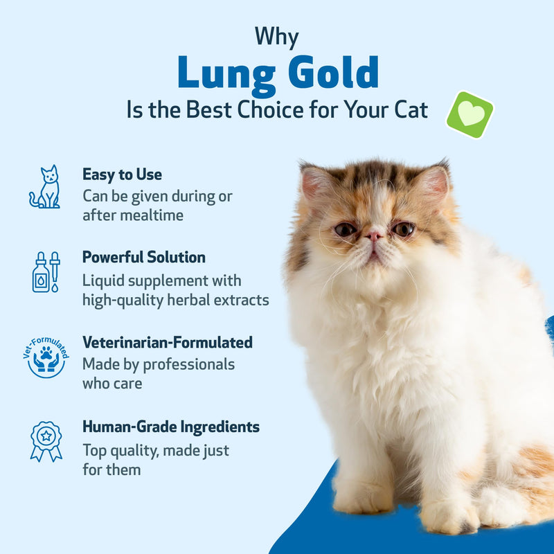 Pet Wellbeing - Lung Gold for Cats - Natural Breathing Support for Felines - 2oz (59ml)