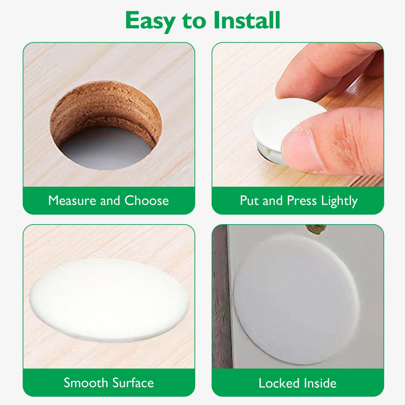1-1/2" (38mm) Plastic Plugs for Round Holes, Flush Type Snap in Locking Door Screw Shelf Hole Plugs Drilling Hole Cover Cabinet Furniture Cupboard Shelves Pipe Insert End Caps, 8PCS White 1-1/2"/38mm