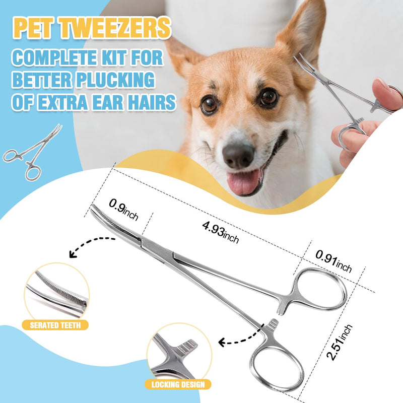 Dog Ear Powder for Hair Removal Kit – 42g Ear Powder for Dogs with Curved Grooming Tweezers, Helps Remove Excess Ear Hair & Reduce Odor for Poodles, Schnauzers, Shih Tzus & Other Breeds white