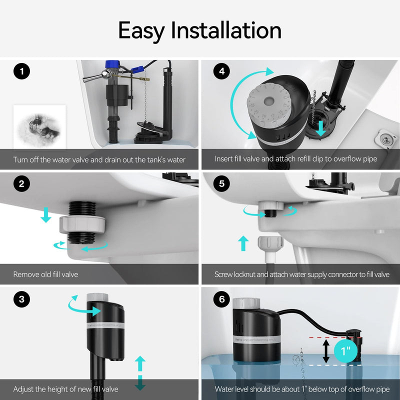 R&T A1350 Quiet Toilet Fill Valve Toilet Universal Tank Parts Replacement, Fast Stop Toilet Leaks and Noisy, Height Adjustable, Easy to Install No Plumber Required A1350 8.8"-12.5"