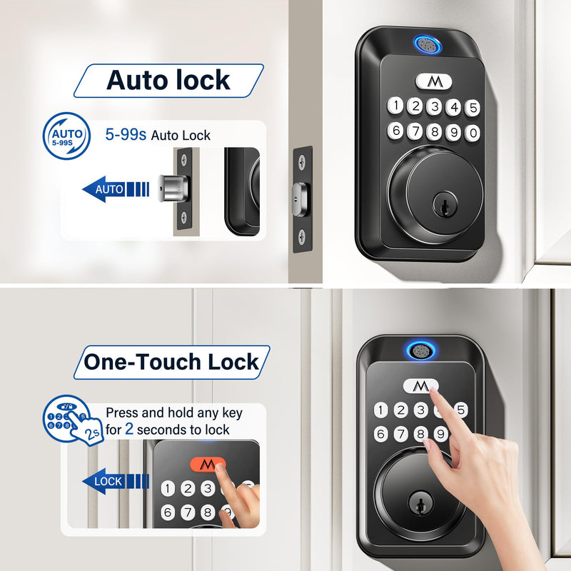 Fingerprint Door Lock - Keyless Entry Door Lock, Electronic Keypad Deadbolt, Smart Locks for Front Door - Auto Locking, Biometric,One-time Codes,Easy to Install (Matte Black) Matte Black
