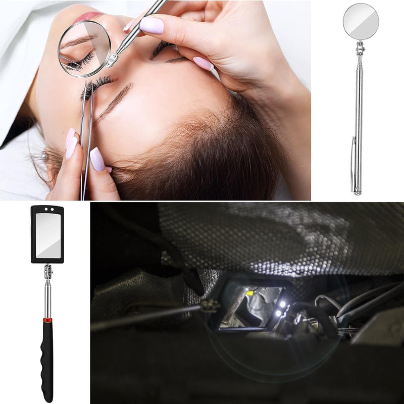 Telescoping Magnetic Pickup Tool Set,Telescopic Inspection Mirror,Flexible Bendable Spring Magnet Stick,LED Flashlight Pickup Rod, Cool Gadgets for Men