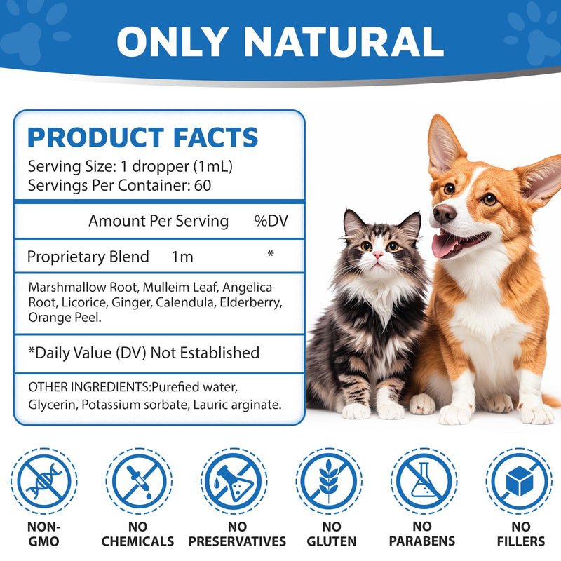 Kennel Cough Herbal Drops for Dogs & Cats,Dog Cough Treatment,Dog Cough Suppressant,Kennel Cough for Dogs,Coughing Treatment Liquid,Natural Cough Supplement for Cat 2 fl oz -Pack of 2 2 fl oz, 2-pack