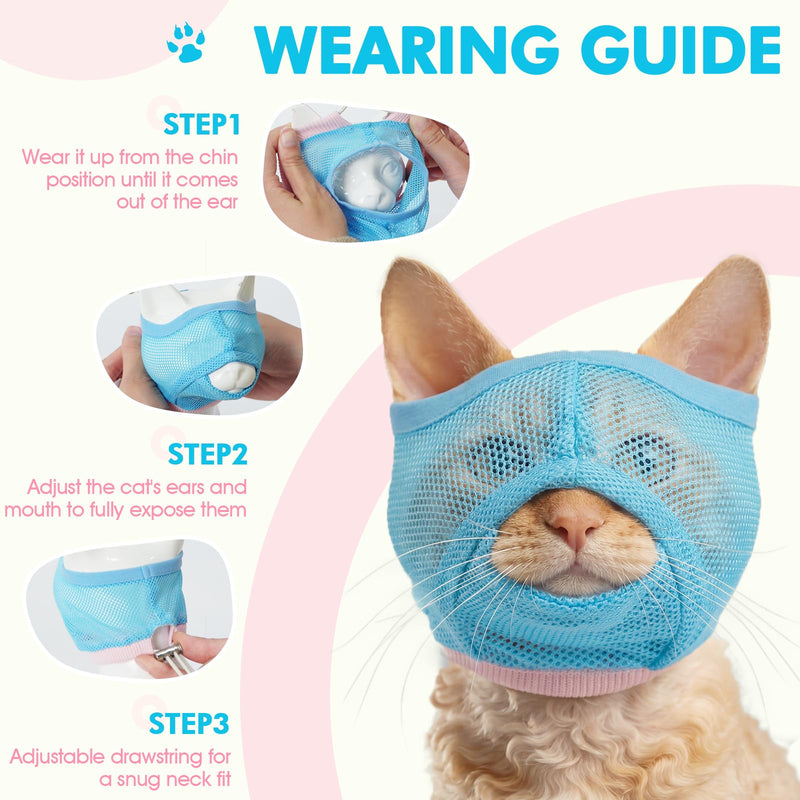 2 Pieces Visible & Breathable Cat Muzzle for Grooming, Anti-Bite Pet Mask with Adjustable Neck Size and Ear-Friendly Design