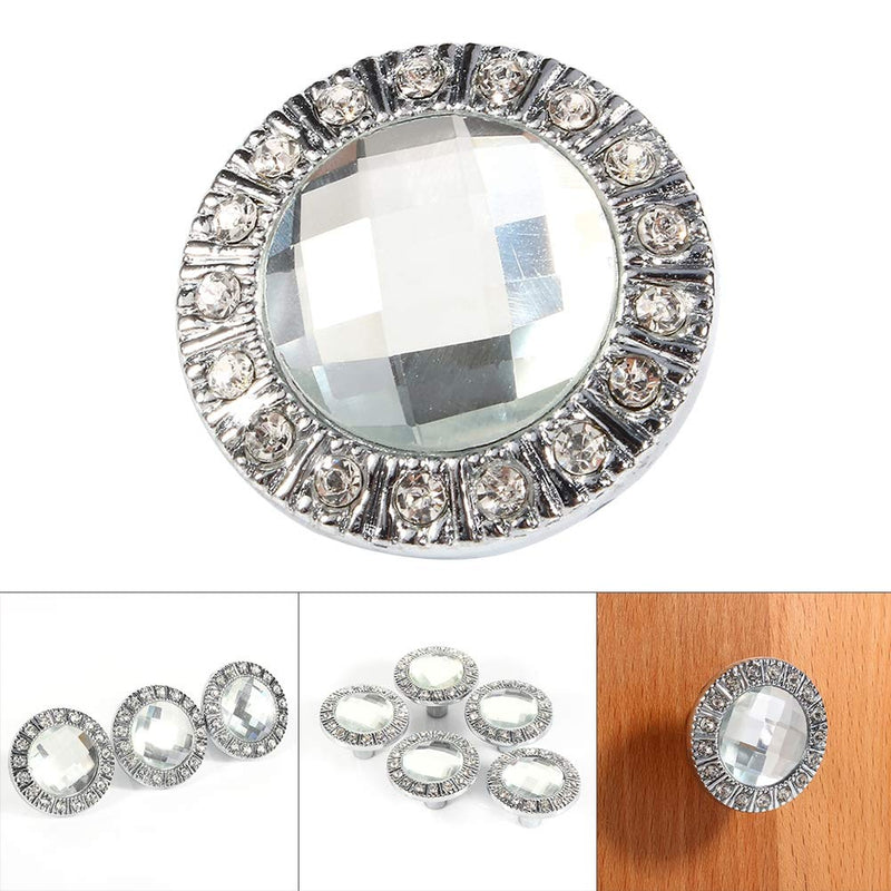 Fdit 10pcs Fashionable Decorative Clear Crystal Drawer Knobs, Shiny Rhinestone Home Bathroom Cupboard Drawer Door Pull Handle Decoration (Silver)