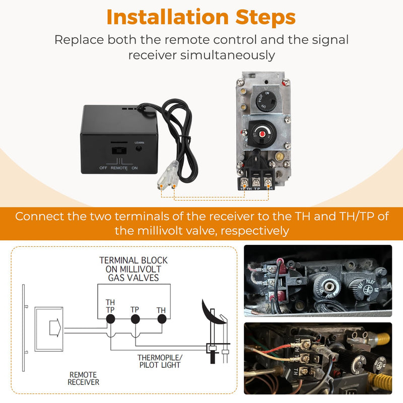 Upgraded Universal Fireplace Remote, Dual Power, Control Millivolt Valve Thermostat Remote | Dual Power