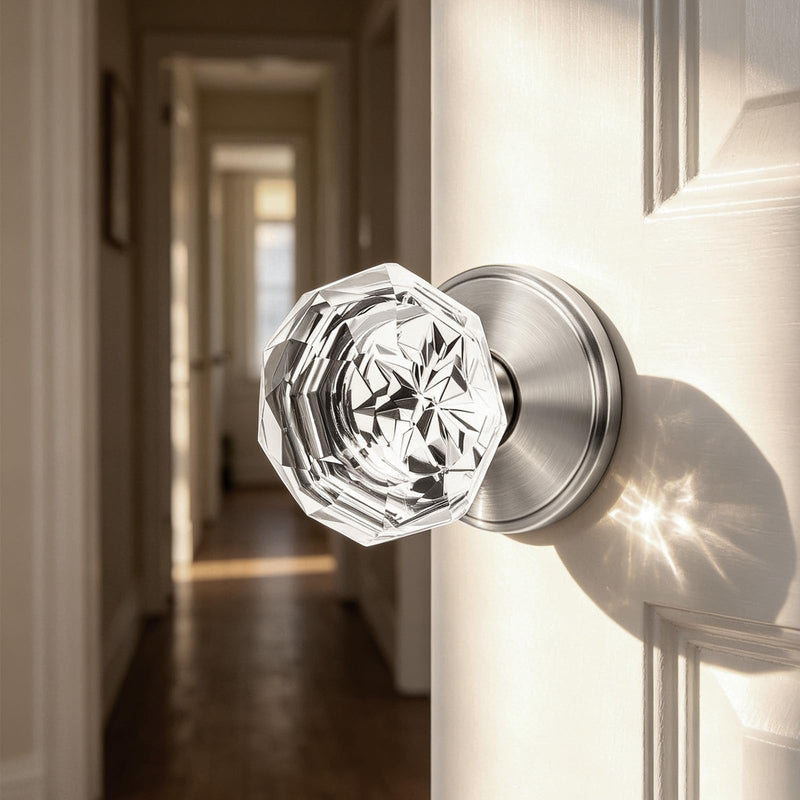 Orger Dummy Door Knobs, Modern Glass Door Knobs Brushed Nickel, Keyless Door Handles Interior Zinc-Alloy Heavy Duty for Closet Hallway 1 Pack Dummy Pro Stain Nickel