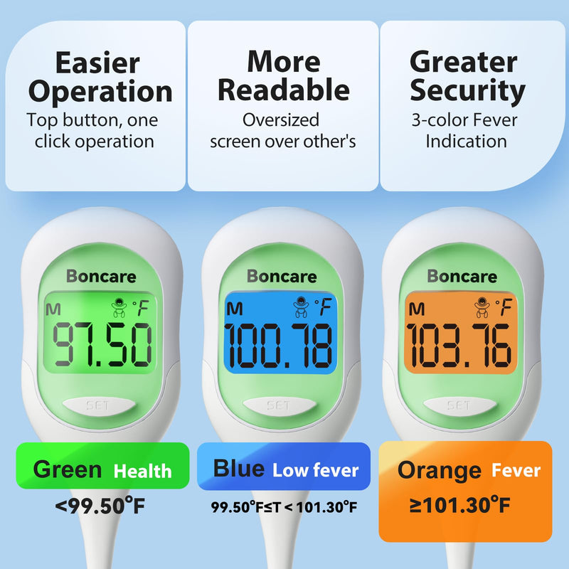 Boncare 9 Seconds Digital Basal Thermometer for Adults and Kids - Accurate Oral Thermometer with Fever Alarm, Rectal Thermometer for Baby with Large Display (Light Green) Light Green