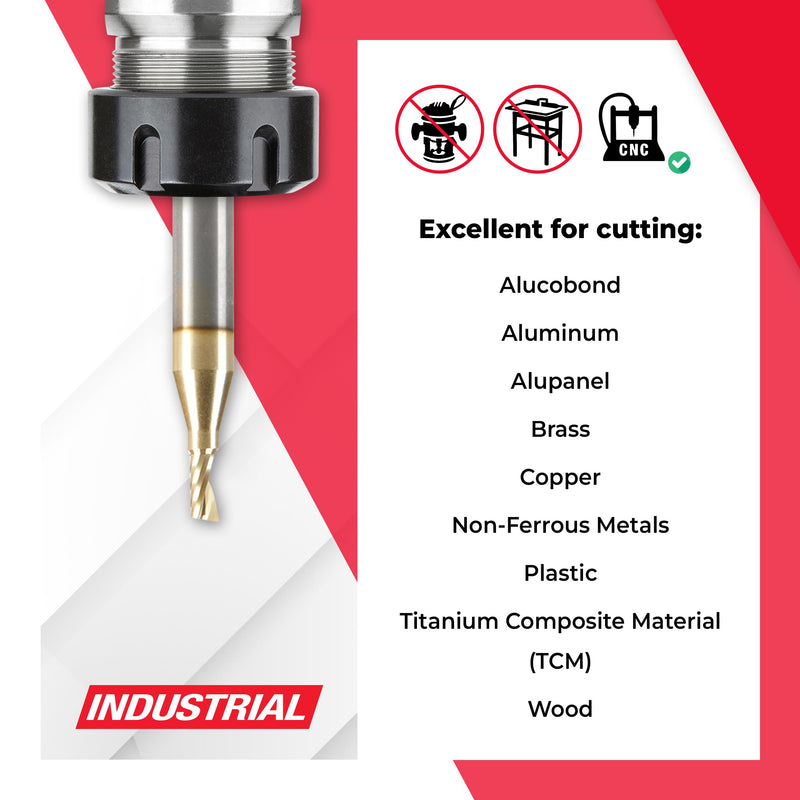 Amana Tool CNC Solid Carbide Spiral O Flute Up-Cut, Aluminum Cutting Router Bit, ZrN Coated, 57341-Z, 1/8 D x 1/4 CH x 1/4 SHK x 2 Inch Long