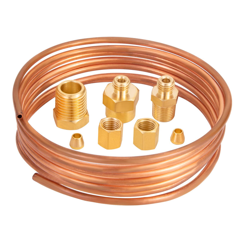 72'' Oil Pressure Gauge Tubing Kit, Set of Copper Tube with1/4'' x1/8'' NPT,1/8'' NPT Male x1/8'' OD and 1/8'' NPT Female x1/8'' OD Threaded Brass Parts 72'' Oil Pressure Gauge Tubing Kit
