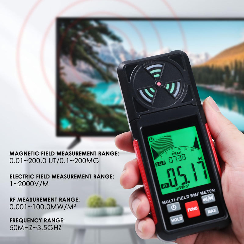 EMF Meter EMF Detector 3-in-1 Portable Electromagnetic Field Radiation Detector for EF, RF, MF, WiFi Signal, Handheld EMF Tester Digital LCD with Alarm for Home, Office, Outdoor