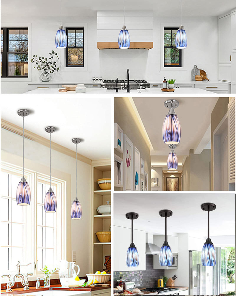 Oval Glass Lamp Shade Only Art Glass Lamp Covers Light Fixture Replacement for Kitchen Island Mini pendant Ceiling Lights Chandelier Hand Blown Glass Shade Replacement (Brown and Blue） Brown and Blue