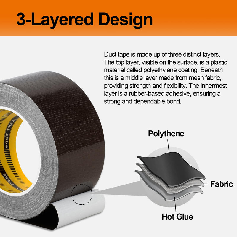 LLPT Duct Tape Dark Brown Premium Grade 2.36 Inches x 108 Feet Heavy Duty Easy Tear Strong Adhesive for Moving Packing Color Coding Art Craft DIY Projects Repair (DT254)