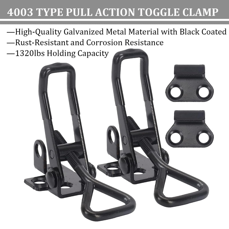 4Pack Toggle Latch Clamp 4003 Style, Heavy Duty Adjustable Toggle Clamp Latch 1320 Lbs Holding Capacity, Quick Release Hasp Clamps, Black Pull Tight Metal Latches for Smoker Door Tool Box Trunk Clamps Black-4pcs