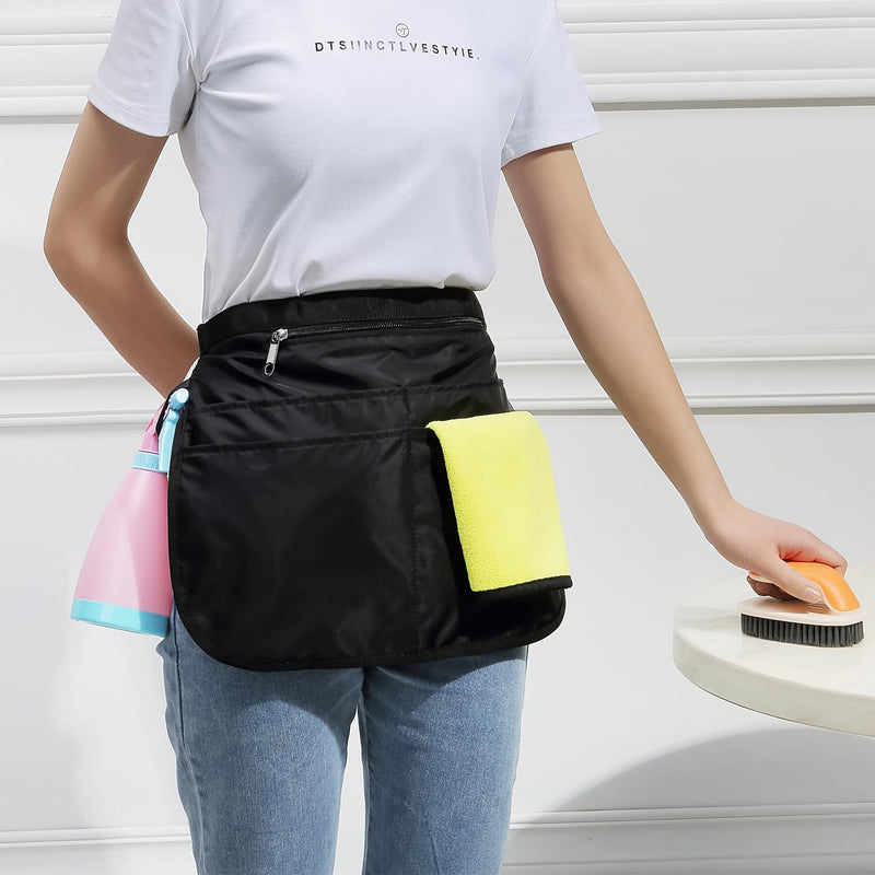 Small Size Cleaning Caddy Apron for Women with 5 Pockets, Professional Waterproof Cleaning Supplies for Housekeepers Small Black 1