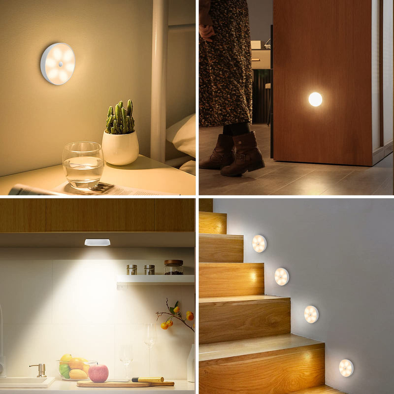 Warm Color LED Closet Lights Wireless Motion Sensor Puck Light, USB Rechargeable Battery Operated Puck Lights with Remote, Dimmable Under Cabinet Counter Lighting for Wardrobe Kitchen (6 Pack) Warm White 6 Pack