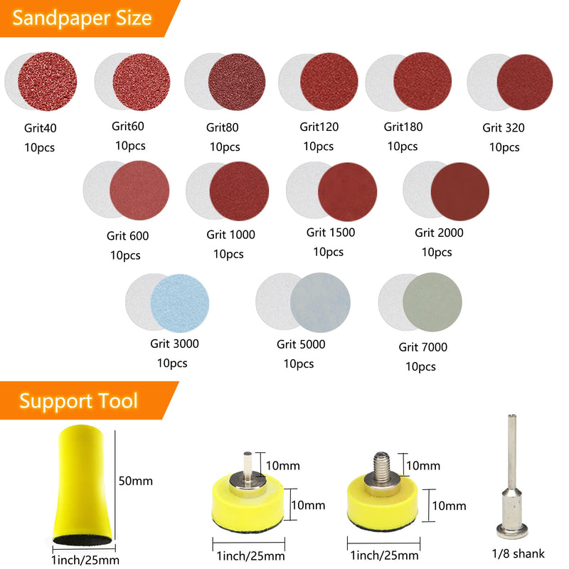 149pcs 1inch Sandpaper 40-7000grit Sanding Disc with Polishing Buffing Wheel Set Shank Backing Pad,Polishing Pads and Buffering Pad for Drill Grinder Rotary Tools, Wood Metal Jewelry 1inch-149pcs