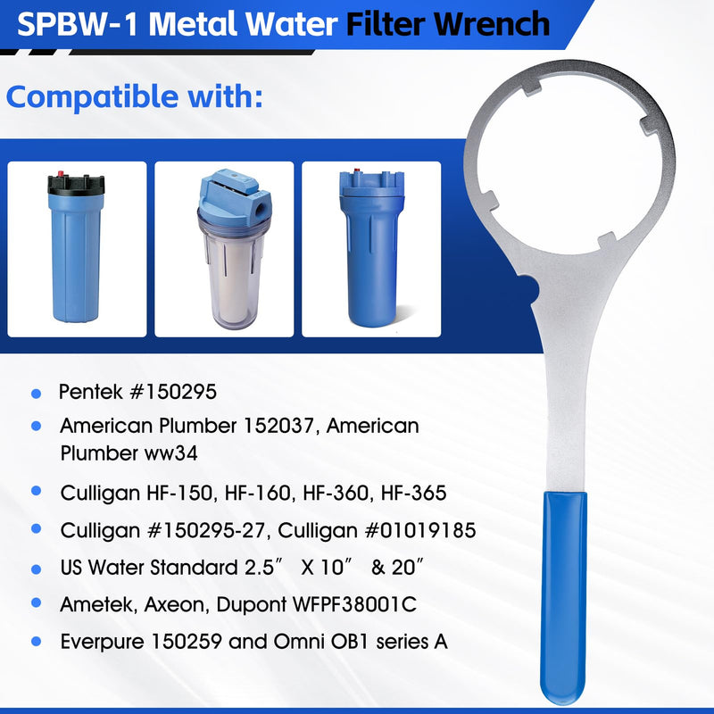 Xastro SPBW-1 Heavy Duty Water Filter Wrench & 2-Pack W34-OR O-Rings Kit – Complete Maintenance Set for Culligan HF-150, Pentek 150295, American Plumber – Durable Metal Wrench with Buna-N O-Rings