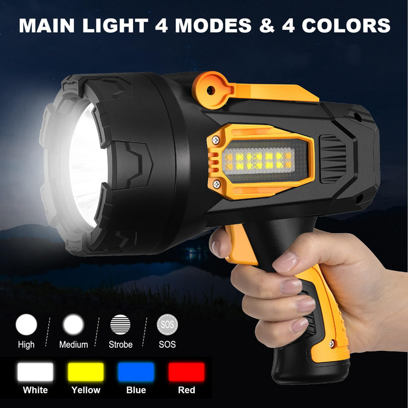 MIXILIN Rechargeable Spotlight 99,000 Lumens, Super Bright LED Spotlight Flashlight Outdoor with COB Light & Foldable Tripod, 10000ɱAh Long Lasting Large Handheld Spot Light for Boating Camping