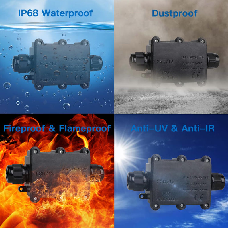 Helunsi 2 Pieces Waterproof IP68 External Junction Box, 2 Way Outdoor Junction Box, Underground Plug Line Coaxial Cable Connector Wire Range 5 to 15mm Electrical Power Cord Weatherproof Boxes - Black Black-2pcs