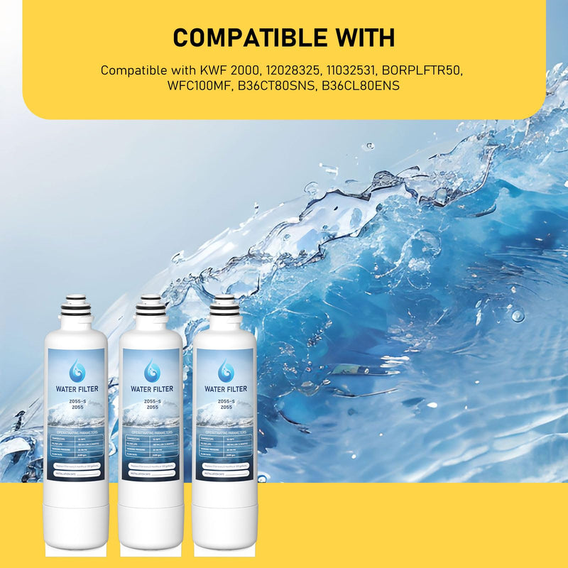Water Filter Replacement Compatible with Bosch Ultra Clarity Pro BORPLFTR50, BORPLFTR55, 12033030, 12028325, 11025825, 11032531, B36CT80SNS, B36CL80ENS, WFC100MF, WFS200MF, RA450022 Pack of 3