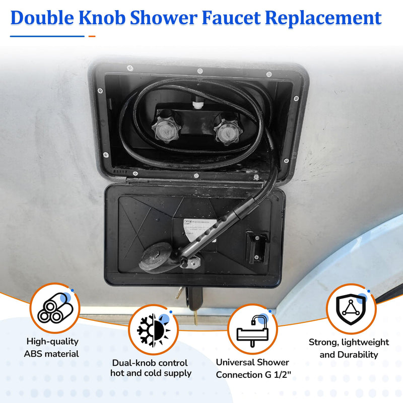 RV Shower Faucet Camper Shower Faucet Replacement, 4” Shower Valve Diverter Assembly with Dual Smoked Acrylic Knobs for Outside and Inside Bathroom, Black