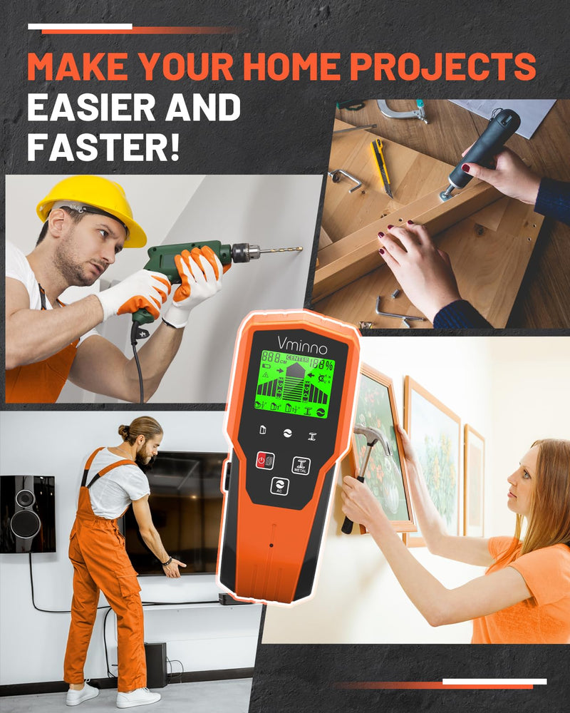 Stud Finder Wall Scanner, 6 in 1 Wall Stud Finder, Stud Finder Tool with LCD Display for Live AC Wire Pipe Metal Wood, Drywall Stud Detector | Gifts for Men