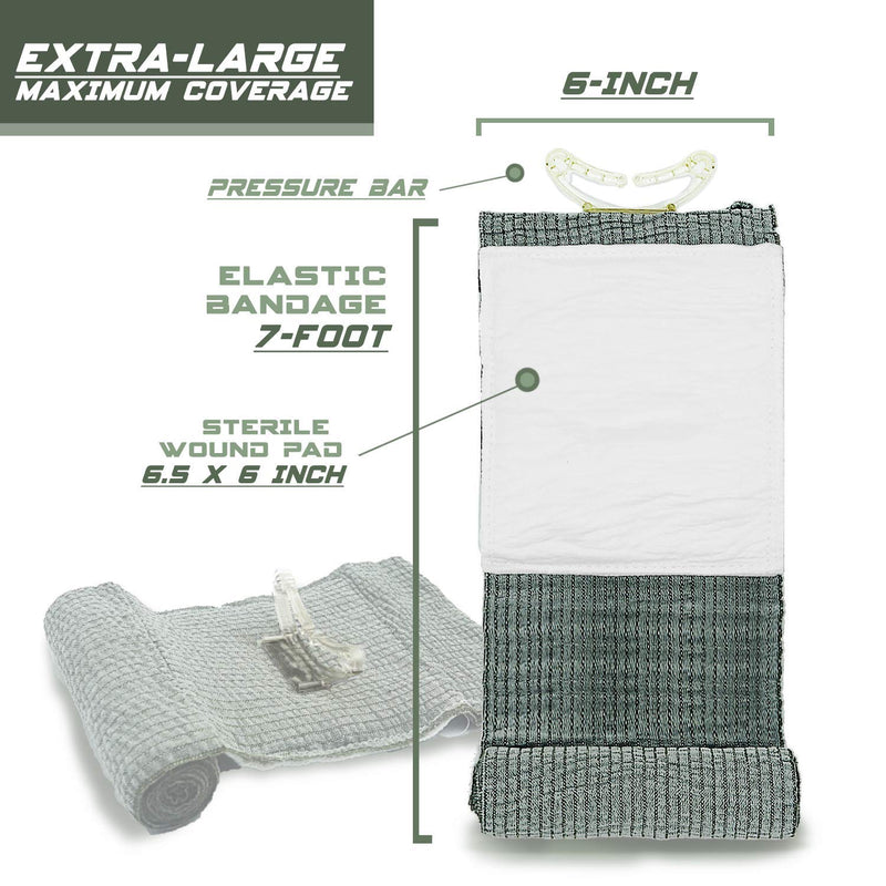 EVERLIT Israeli 6 Inch Emergency Bandage Compression Trauma Pressure Wound Dressing Sterile Vacuum-Sealed Packaging for Bleeding Control, Medical Trauma Kit, Gun Shot, First Aid IFAK 3