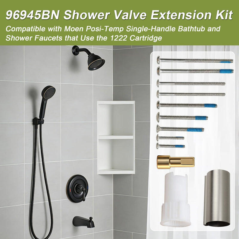 Upgraded Brass Brushed Nickel Handle Extension Kit Shower Valve Extension kit Compatible with Moen Posi-Temp Single Handle Tub and Shower Faucet Replace#: 96945BN