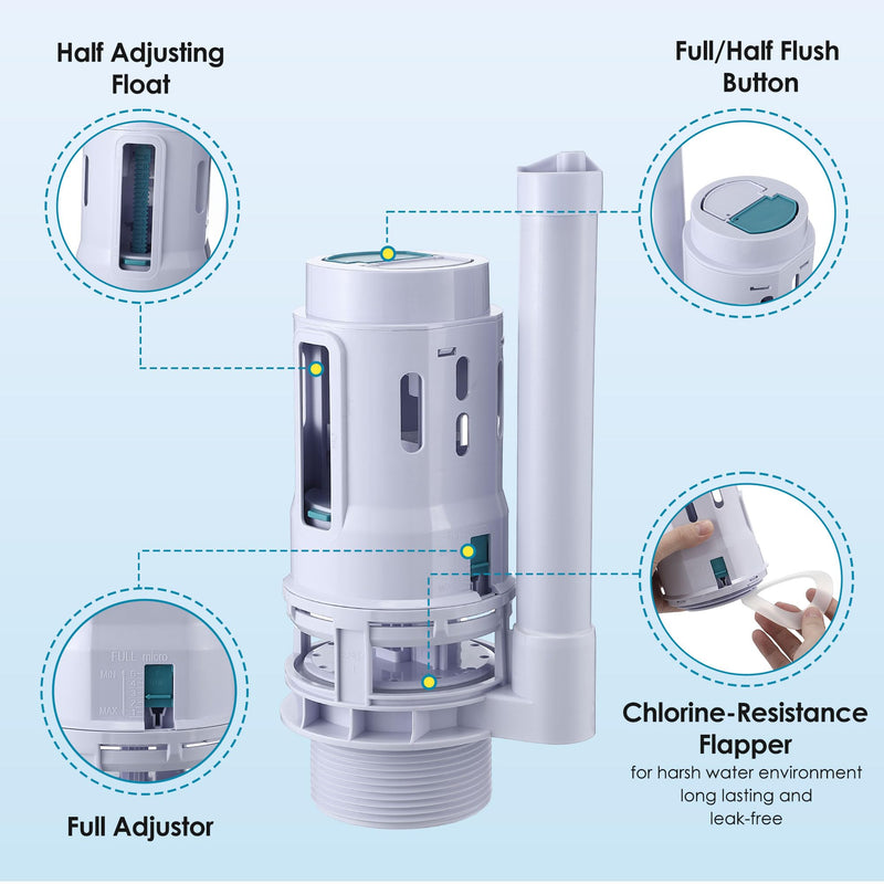 Saillong 3 Inch Dual Flush Valve Replacement Kit with Top Push Button, Tank to Bowl Gasket and Bolts, Toilet Repair Kit Inside Tank for 2 Piece Toilet, Easy to Install(1 Pack) 1