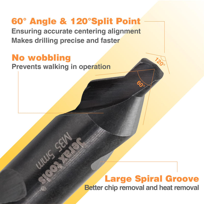 M35 HSS 60-Degree Angle Center Drill Bit Set, Countersink Tools for Lathe Metalworking for Stainless Steel, Alloy Steel, Cast Iron, Aluminum and Other Tough Metals (6 pcs)