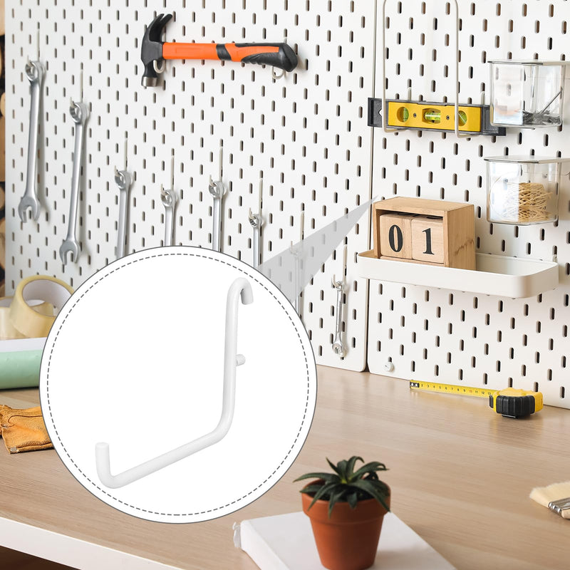 12 Pcs Pegboard Hooks, 6 x 9.5 Centimeters, Pegboard Accessories Compatible with IKEA Skadis Pegboard, Long Pegboard Hooks Set Metal Storage Tool Waterproof Home Office Indoor Supply (White) White