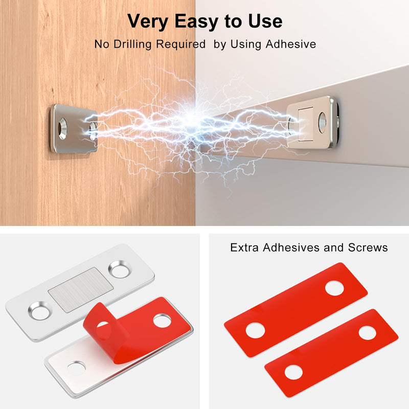 Cabinet Door Magnets Jiayi 10 Pack Ultra Thin Magnetic Door Catch Stainless Steel Drawer Magnet Catch for Sliding Door Closure Kitchen Cabinet Closer Cupboard Closet Door Magnetic Latches Hardware Silver