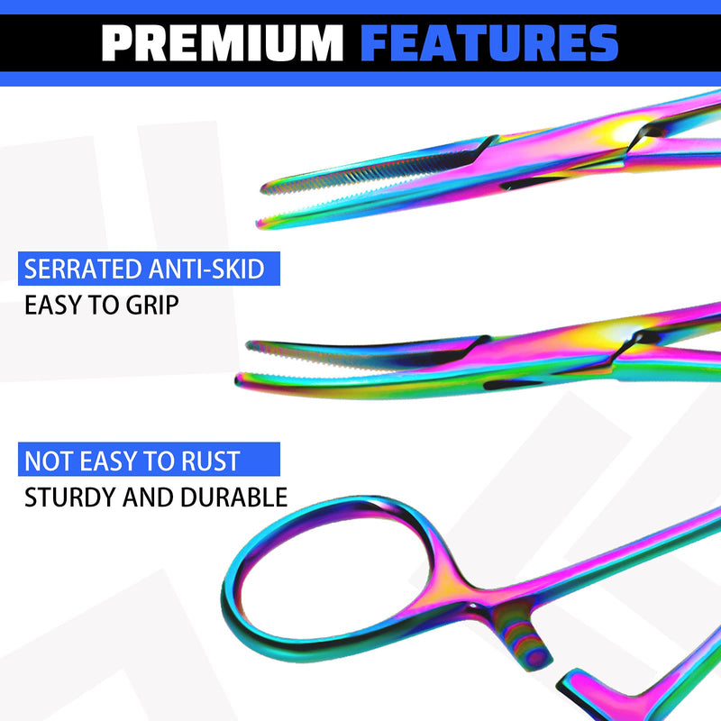 BBTO Hemostat Curved and Straight Hemostat Forceps Piercing Pliers Forceps, Stainless Steel Straight and Curved Pliers, Fishing Tweezer Hemostats(Colorful,2 Pcs) 2 Colorful