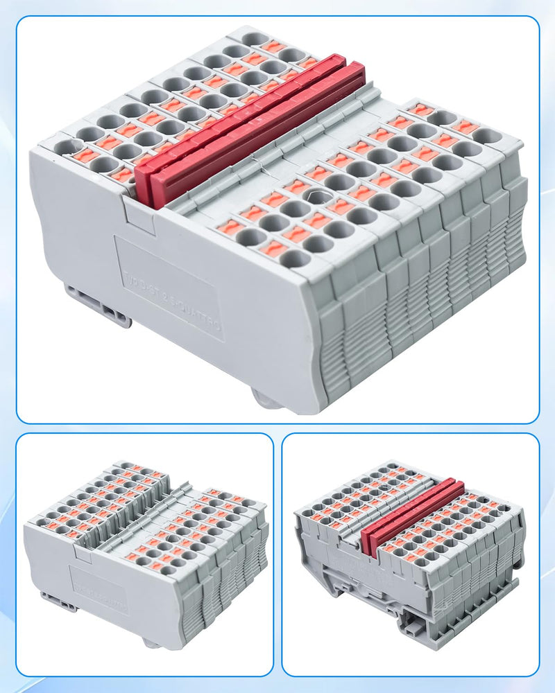 ST2-2.5/2x2 Twin Spring Terminal Connectors DIN Rail Terminal Block, Push in Type PT Screwless Wire Wiring Connector with 10 Covers 10 End Stops 6 Jumpers 56 Pcs