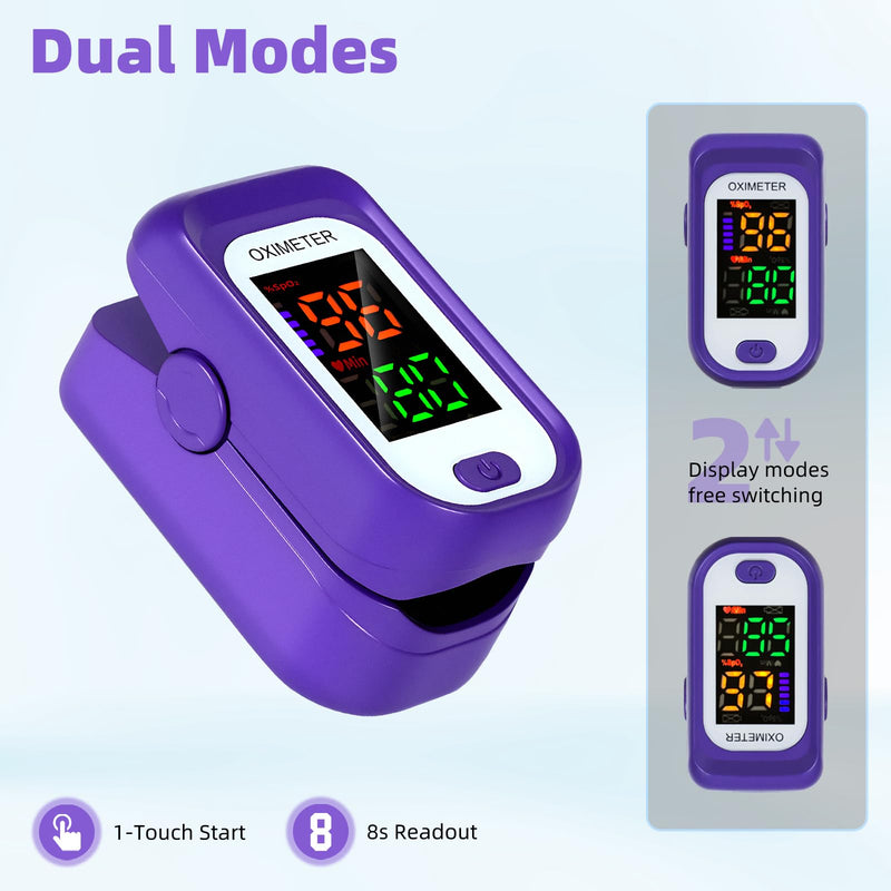 Pulse Oximeter Fingertip, OX with Large LED Display, Oxygen with AAA Battery Lanyard (Purple)