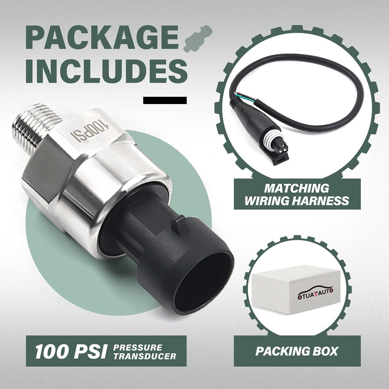 OTUAYAUTO 100 Psi Pressure Transducer Sender Sensor - 1/8" -27 NPT 27 NPT Thread Stainless for Oil Fuel Air Water Pressure with Harness 100 Psi Pressure Sender
