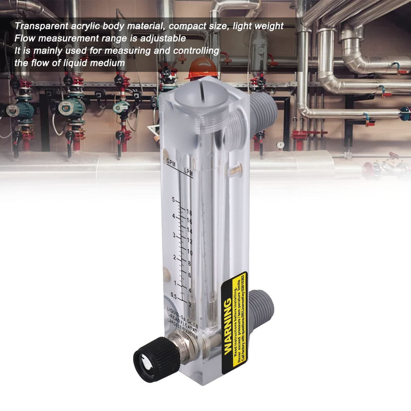 Liquid Flowmeter, Panel Type Water Meter Acrylic Transparent Adjustable Fluid Meter for Measure and Control The Rate of Liquid Medium, 0.5-5GPM